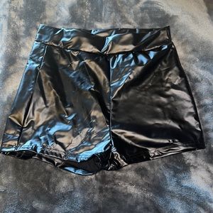 black leather shorts